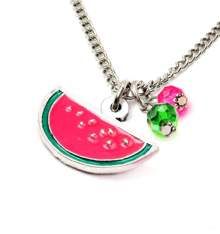 Large Bead Necklace-Hand Painted Watermelon Charm Necklace