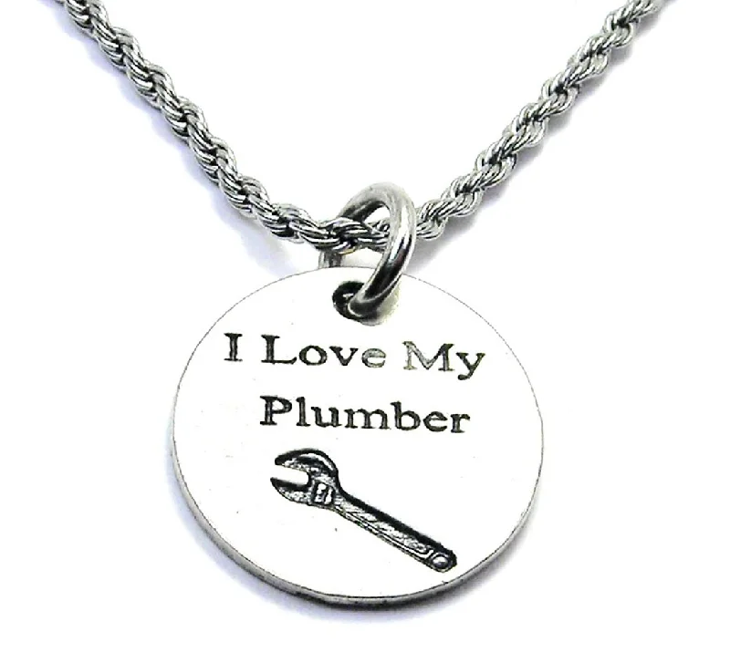 Heart Pendant Necklace for Women-I Love My Plumber Single Charm Necklace