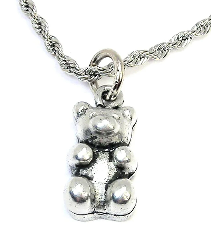 Bold Crystal Necklace-Gummy Candy Bear Single Charm Necklace