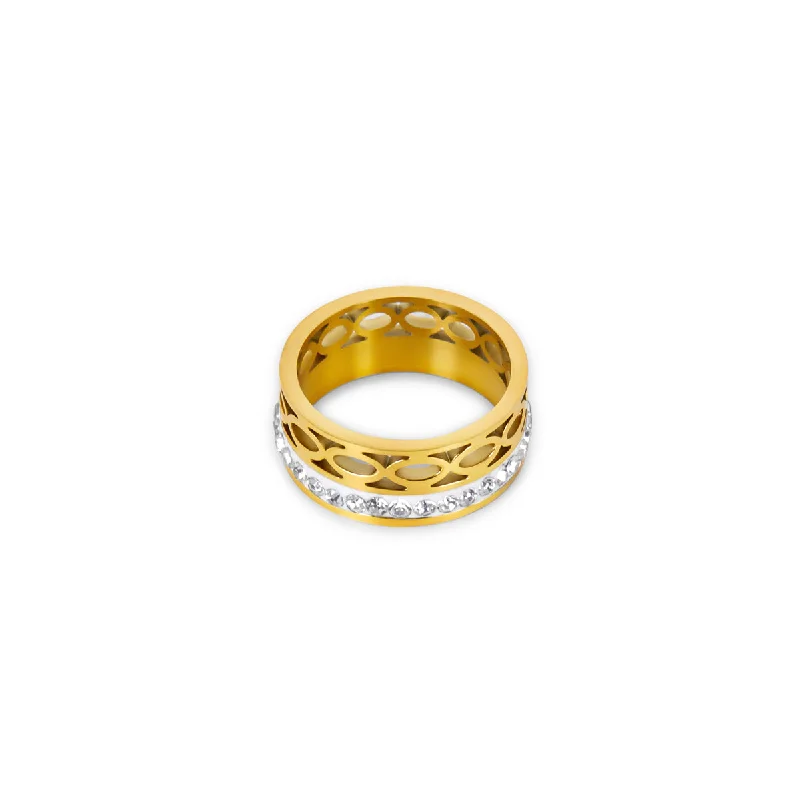 Diamond Ring with Matching Band-Mosaic Stone Ring - Gold