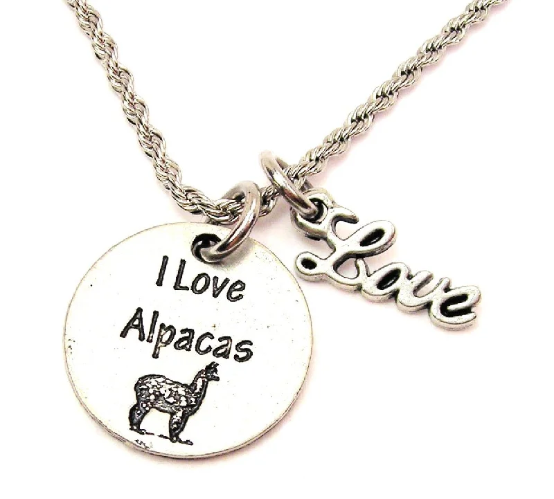 Silver Drop Necklace-I Love Alpaca 20" Chain Necklace With Cursive Love Accent