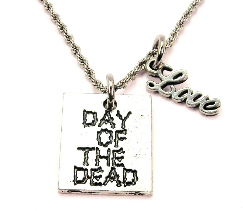 Personalized Infinity Necklace-Day Of The Dead 20" Chain Necklace With Cursive Love Accent