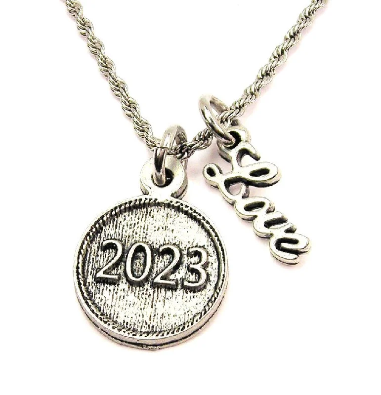 Elegant Gold Pendant Necklace-Year 2023 20" Chain Necklace With Cursive Love Accent