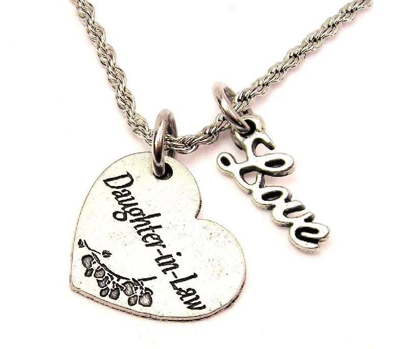 Sparkling Diamond Necklace-Daughter In Law 20" Chain Necklace With Cursive Love Accent