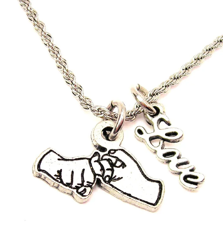 Designer Diamond Necklace-Friendship In Sign Language 20" Chain Necklace With Cursive Love Accent