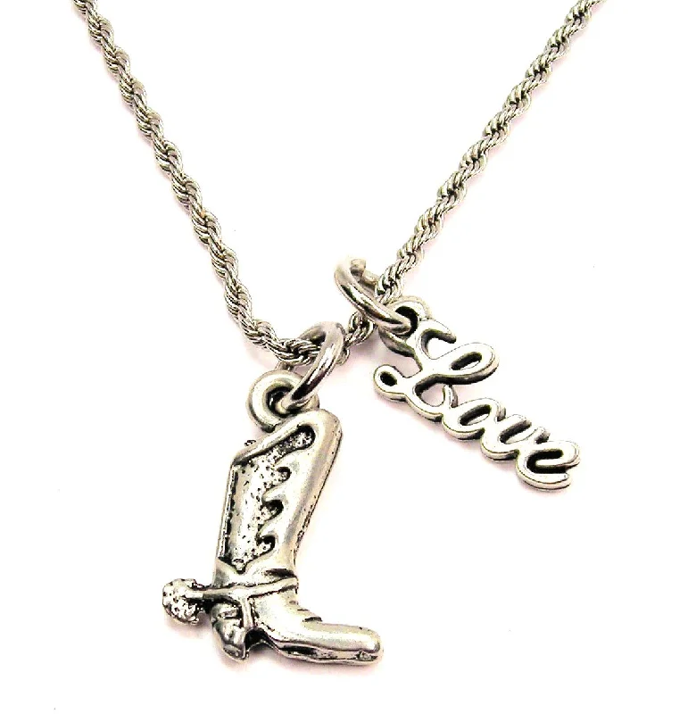 Gold Coin Necklace-Cowboy Boot With Spur 20" Chain Necklace With Cursive Love Accent