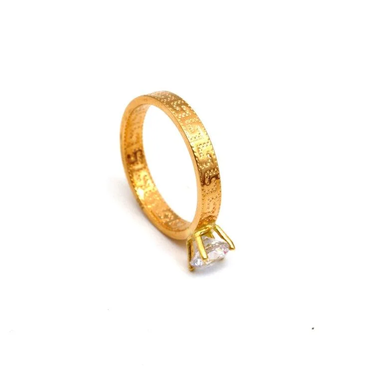 Gold Ring with Diamonds-Real Gold Maze Hoop Solitaire Ring 0665 (SIZE 5.5) R2409