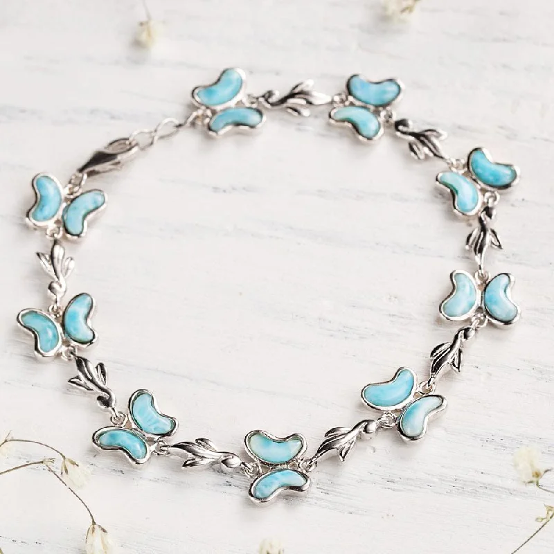 Chunky Leather Bracelet-Larimar Butterfly Bracelet