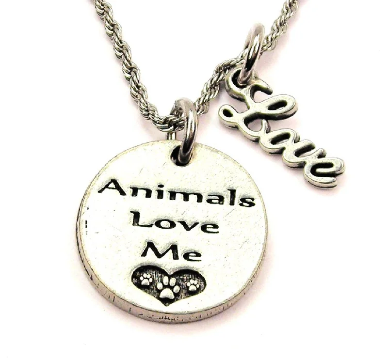 Custom Birthstone Necklace-Animals Love Me 20" Chain Necklace With Cursive Love Accent