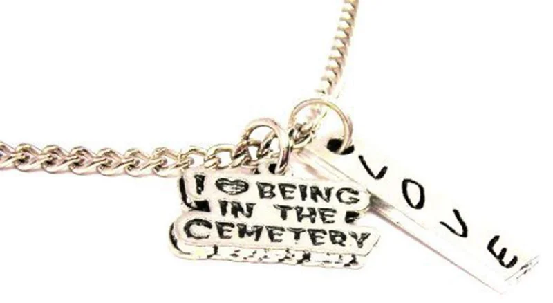 Crystal Bead Necklace-I Love Being In The Cemetery Love Stick Necklace