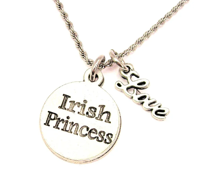 Custom Heart Necklace-Irish Princess 20" Chain Necklace With Cursive Love Accent