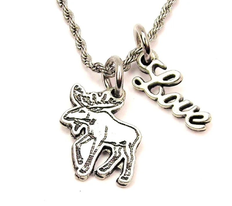 Star Pendant Necklace-Moose 20" Chain Necklace With Cursive Love Accent