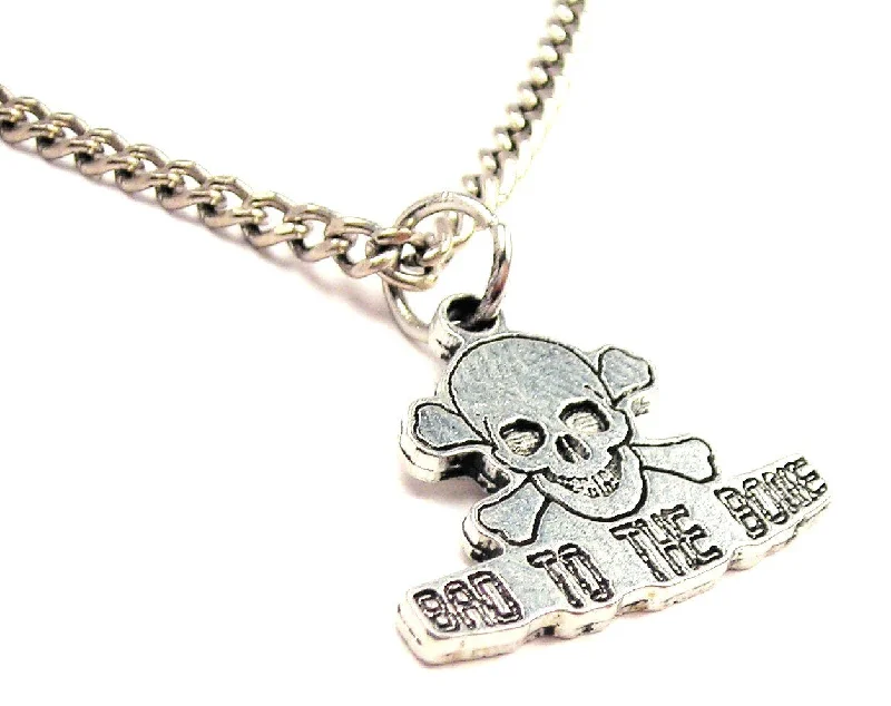 Long Beaded Necklace-Bad To The Bone Male Skull And Crossbones Single Charm Necklace