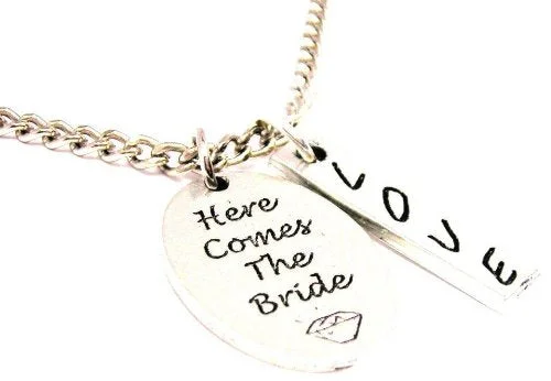 Blue Sapphire Necklace-Here Comes The Bride Love Stick Necklace