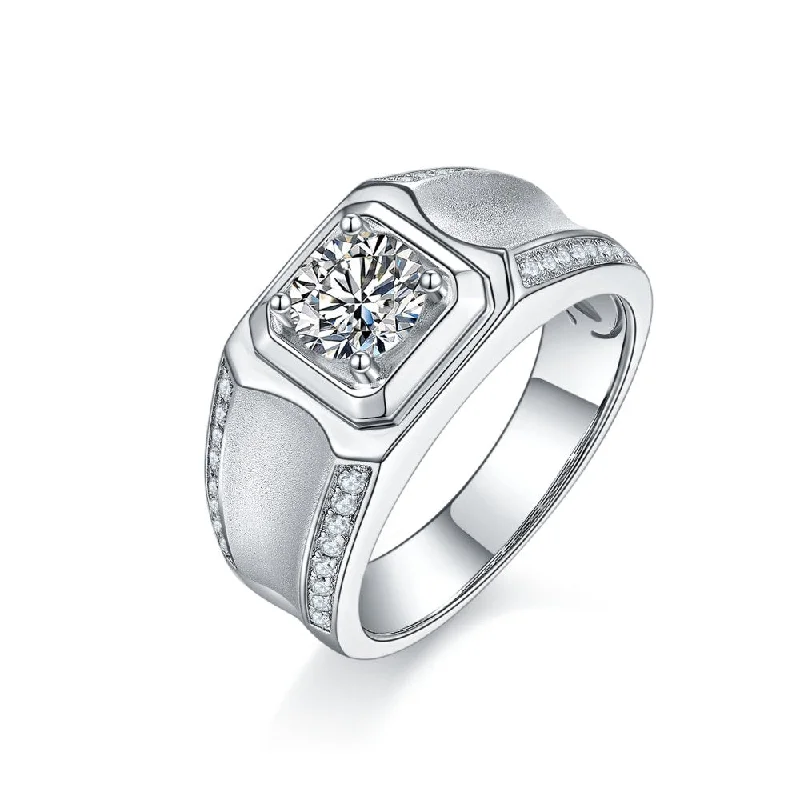 Handmade Promise Ring-1 Carat Moissanite Mens Engagement Ring Band in Sterling Silver