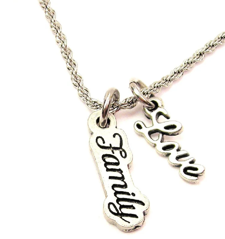 Adjustable Chain Necklace-Family 20" Chain Necklace With Cursive Love Accent