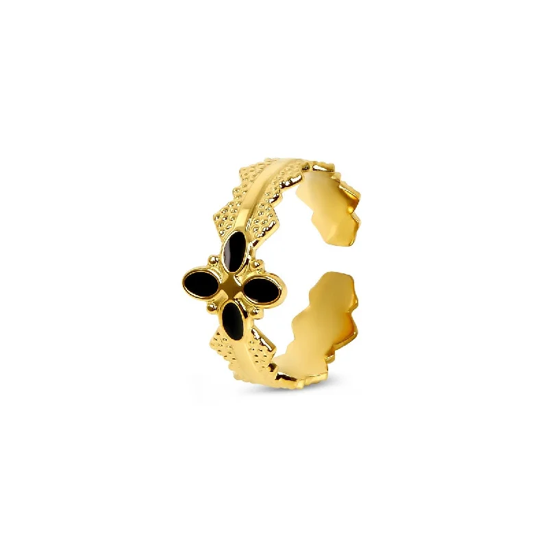 Silver Band Ring-Blossom Adjustable Ring  - Gold