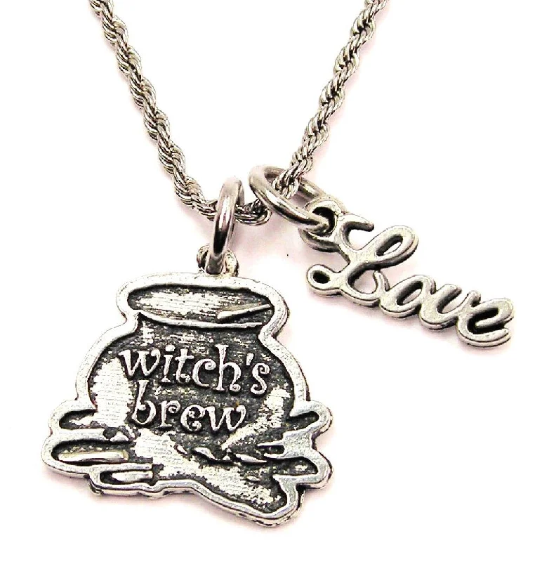 Blue Sapphire Necklace-Witch's Brew Cauldron 20" Chain Necklace With Cursive Love Accent