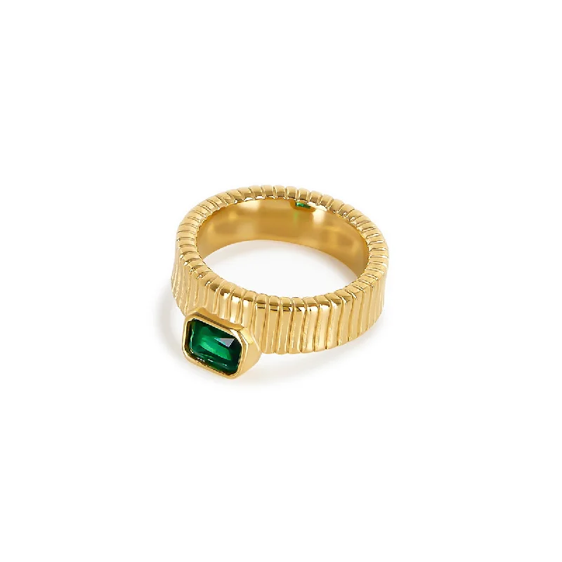 Wedding Band for Men-Savannah Ring - Gold/Emerald