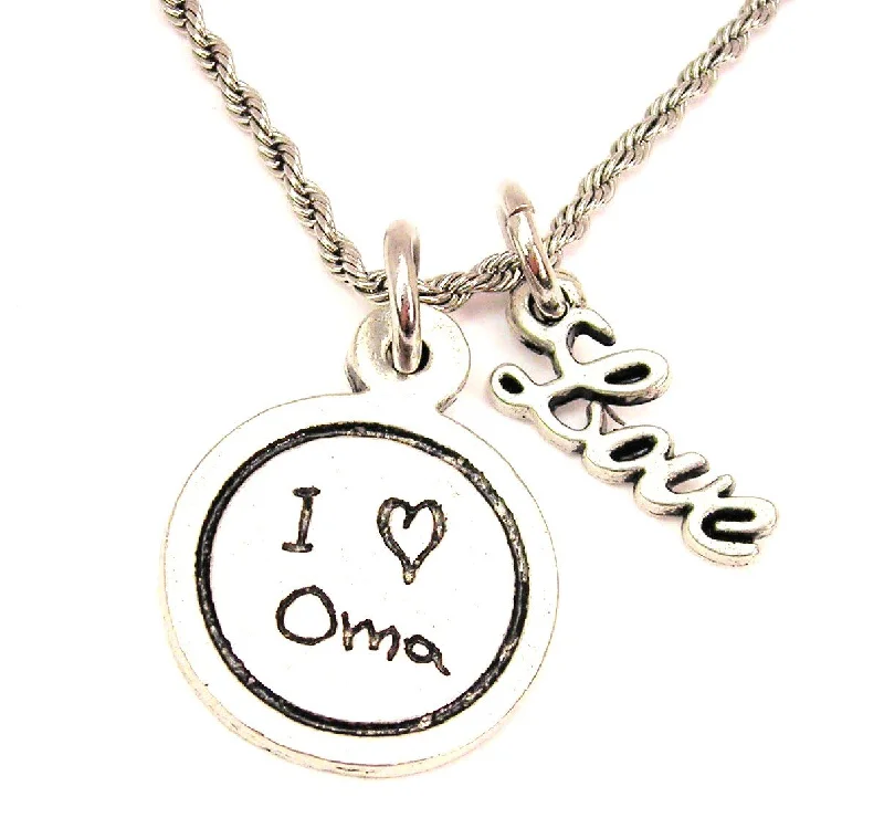 Natural Gemstone Necklace-I Love Oma Child Handwriting 20" Chain Necklace With Cursive Love Accent