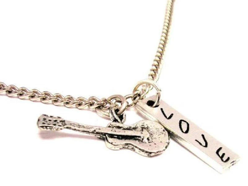 Crystal Pendant Chain Necklace-Country Guitar Love Stick Necklace