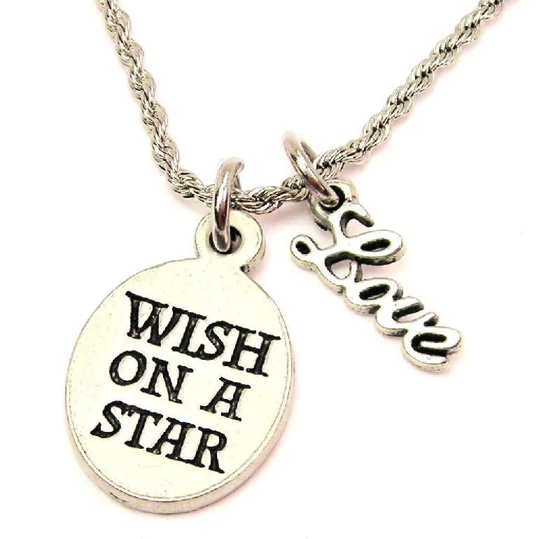 Long Beaded Necklace-Wish On A Star 20" Chain Necklace With Cursive Love Accent