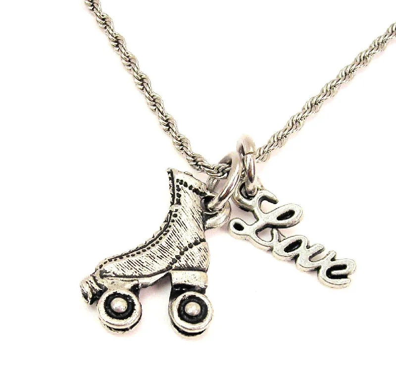 Custom Infinity Necklace-Roller Skate 20" Chain Necklace With Cursive Love Accent