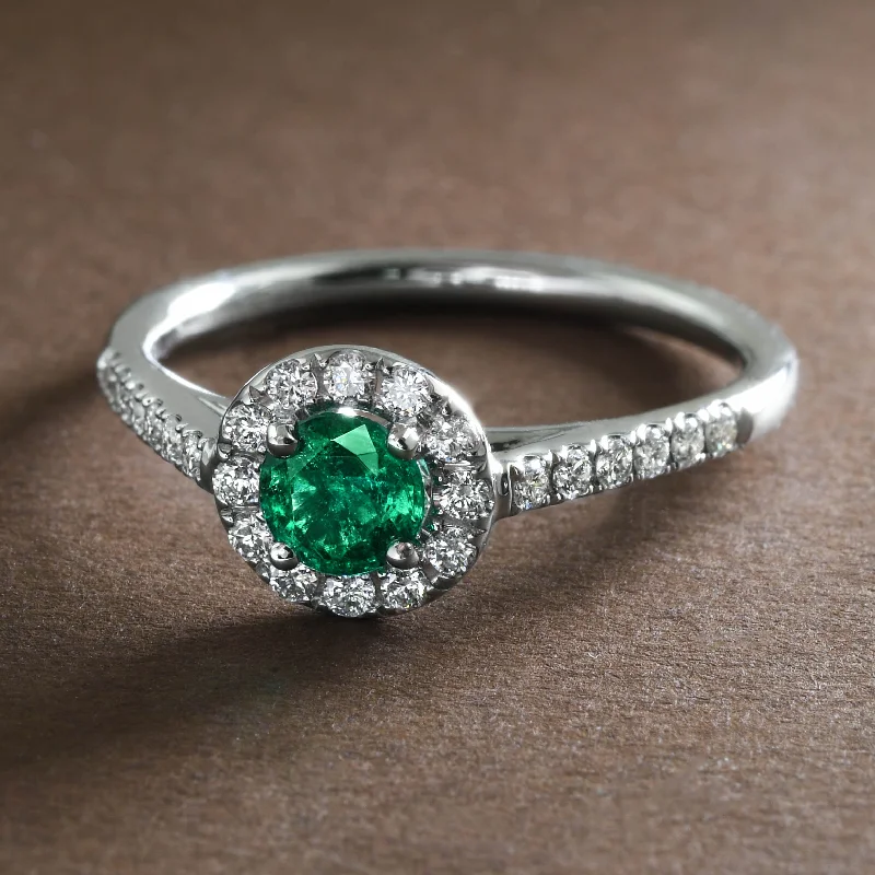 Vintage Diamond Ring-Emerald Halo Ring With Diamonds