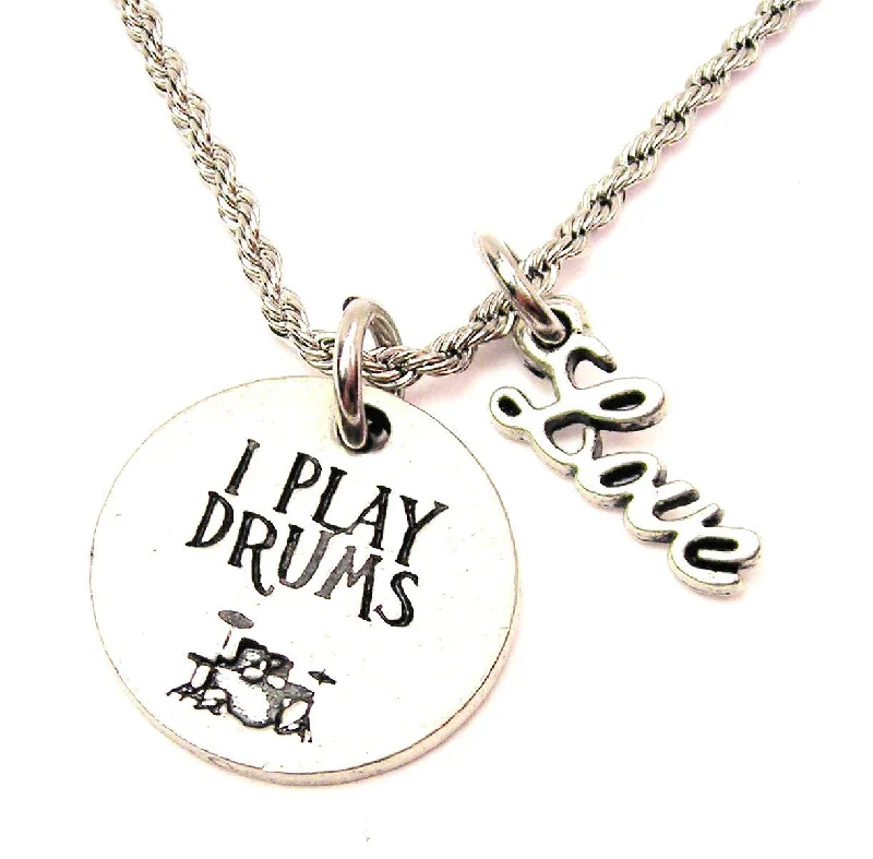 Bar Pendant Necklace-I Play Drums 20" Chain Necklace With Cursive Love Accent