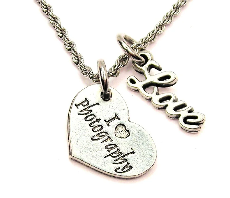 Personalized Infinity Necklace-I Love Photography 20" Chain Necklace With Cursive Love Accent