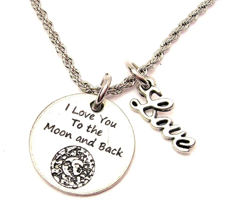 Natural Stone Necklace-I Love You To The Moon And Back Celestial 20" Chain Necklace With Cursive Love Accent