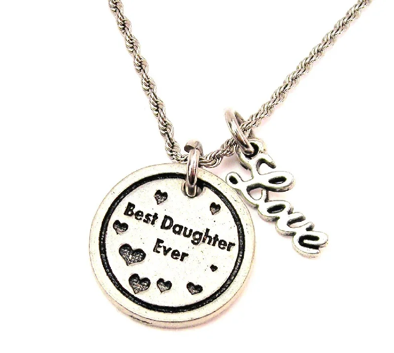 Large Crystal Necklace-Best Daughter Ever 20" Chain Necklace With Cursive Love Accent