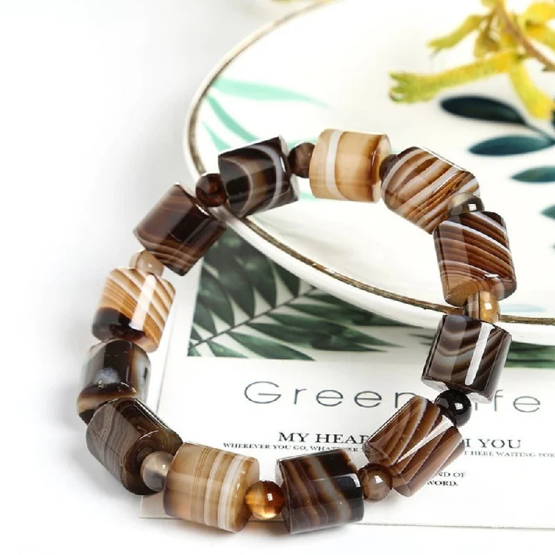 Rose Gold Stackable Bracelets-Coffee Brown Agate Bracelet