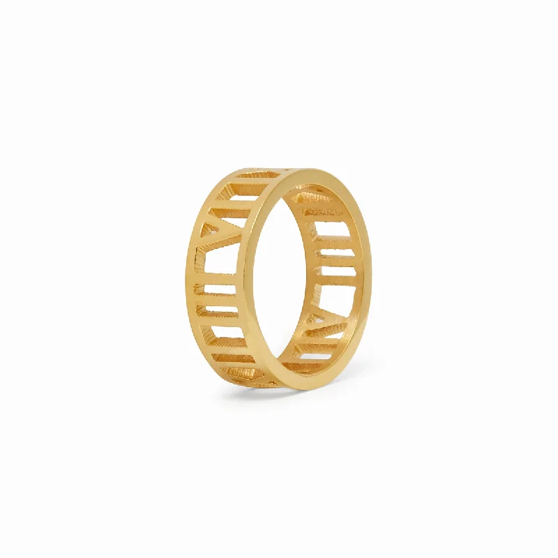 Gold Wedding Ring with Engraving-Hollow Numerals Ring - Gold