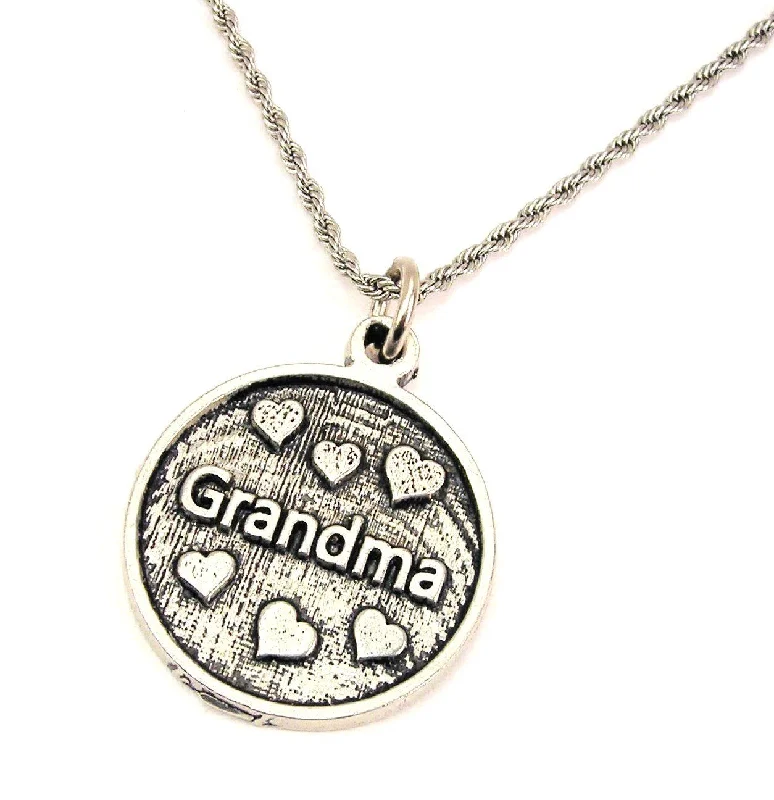 Adjustable Pearl Necklace-Grandma With Hearts Single Charm Necklace