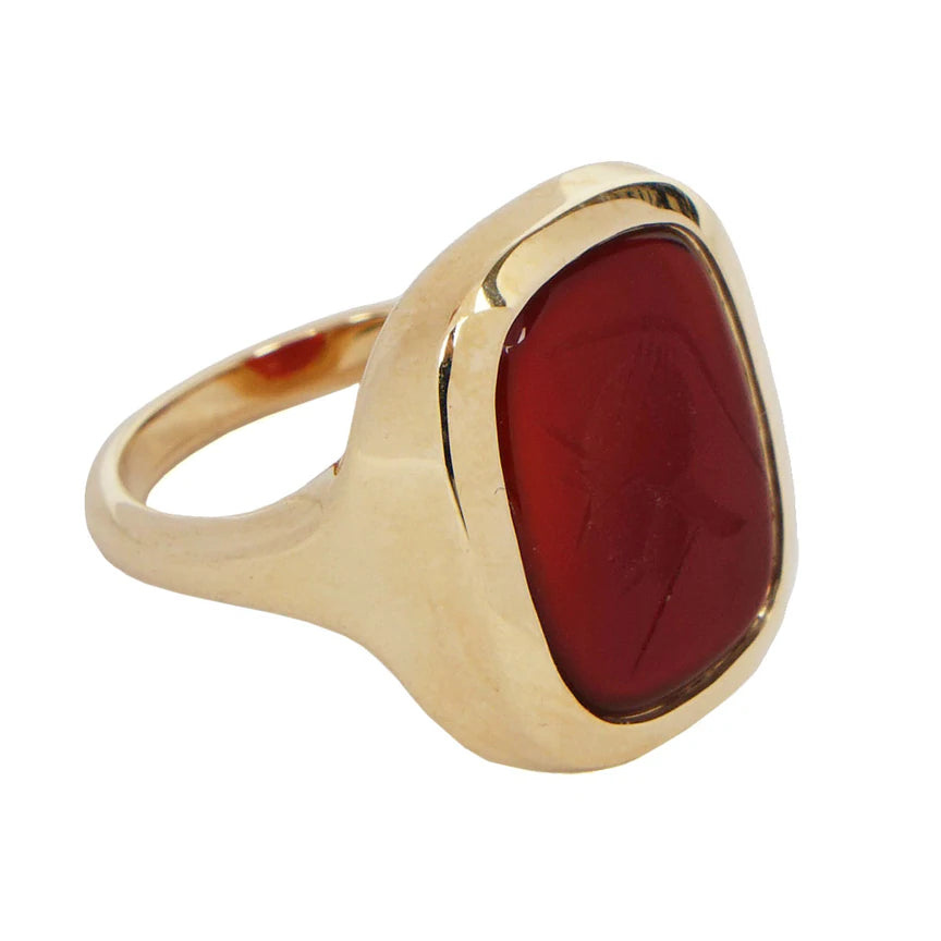 Ruby Engagement Ring for Women-Carnelian Intaglio Signet Ring