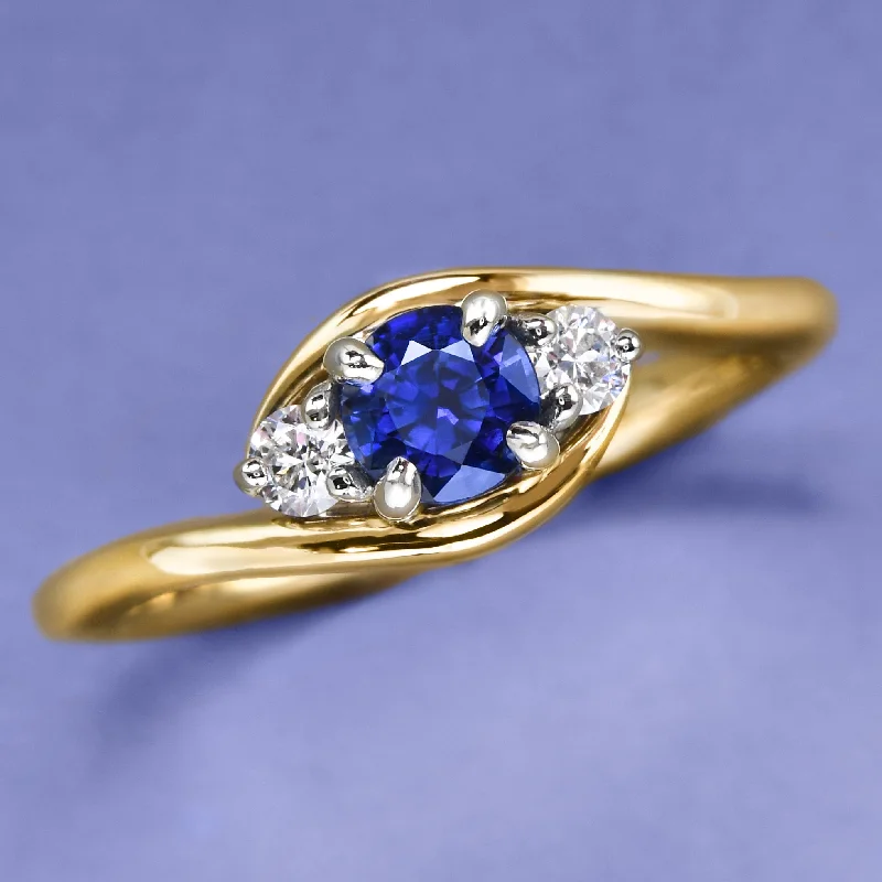 Classic Gold Engagement Ring-"Hug" Ring In Blue Sapphire