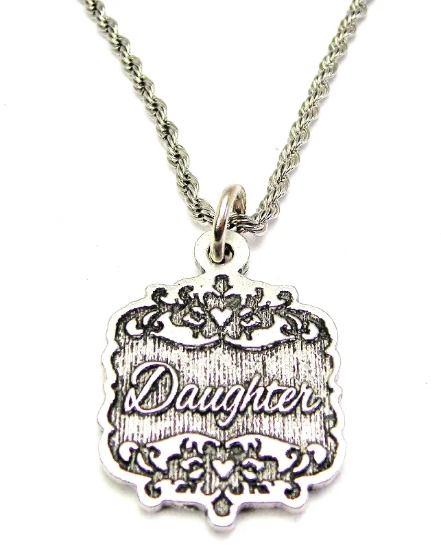 Simple Silver Pendant Necklace-Daughter Victorian Scroll Single Charm Necklace