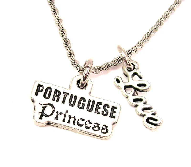 Vintage Diamond Necklace-Portuguese Princess 20" Chain Necklace With Cursive Love Accent