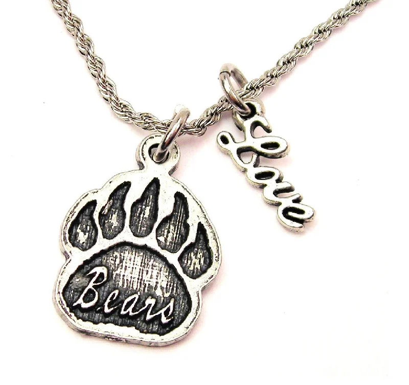 Boho Style Necklace-Bears Paw Print 20" Chain Necklace With Cursive Love Accent