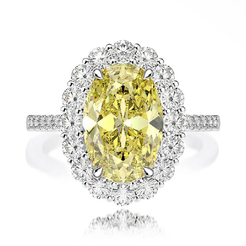 Custom Name Ring-5.6 Carat Lemon Yellow Oval Diamond Ring in 925 Sterling Silver