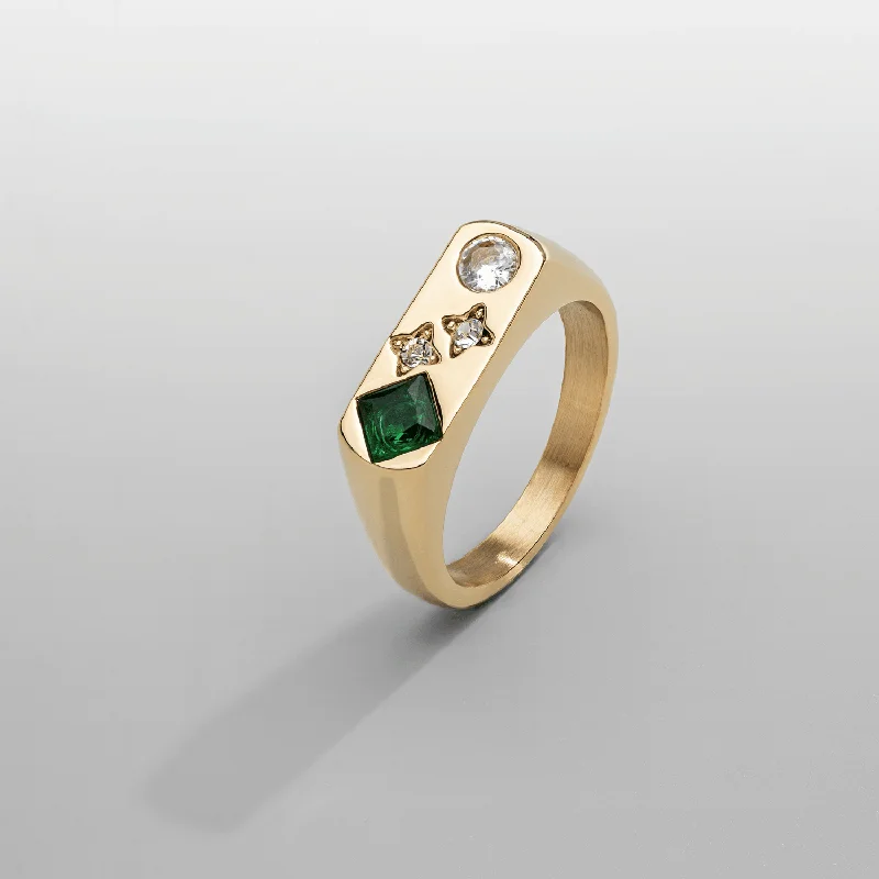 Custom Engagement Ring with Birthstone-Vintage Stone Signet Ring (Gold)