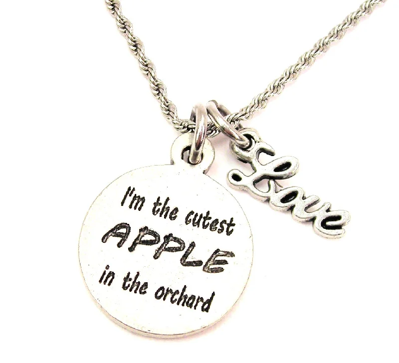 Layered Silver Necklace-I'm The Cutest Apple In The Orchard 20" Chain Necklace With Cursive Love Accent