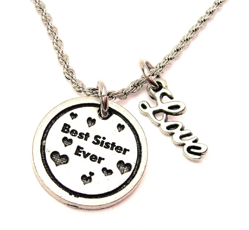 Large Bead Necklace-Best Sister Ever 20" Chain Necklace With Cursive Love Accent