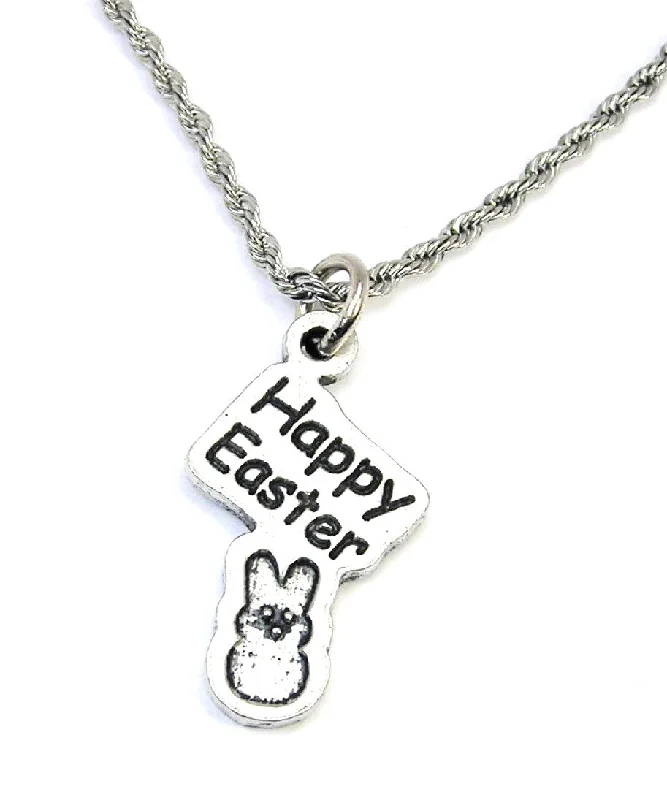 Women’s Gold Necklace-Happy Easter Bunny Single Charm Necklace