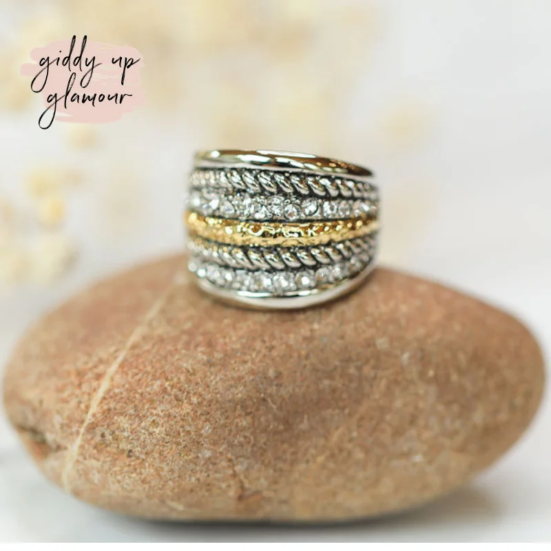 Silver Heart Ring-Two Toned Stacked Statement Fashion Ring