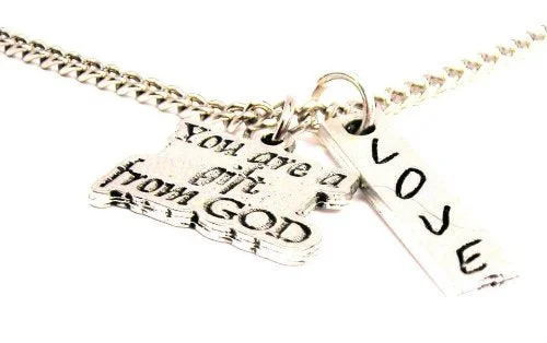 Fashionable Pendant Necklace-You Are A Gift From God Love Stick Necklace