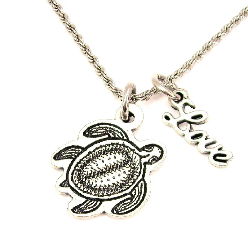 Beaded Necklace with Charms-Sun Turtle 20" Chain Necklace With Cursive Love Accent