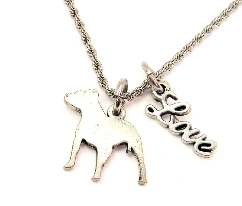 Classic Gold Necklace for Women-Pit Bull Silhouette 20" Chain Necklace With Cursive Love Accent