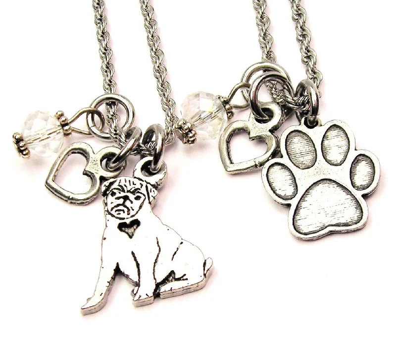 Dainty Silver Necklace-Pug Love Set Of 2 Rope Chain Necklaces